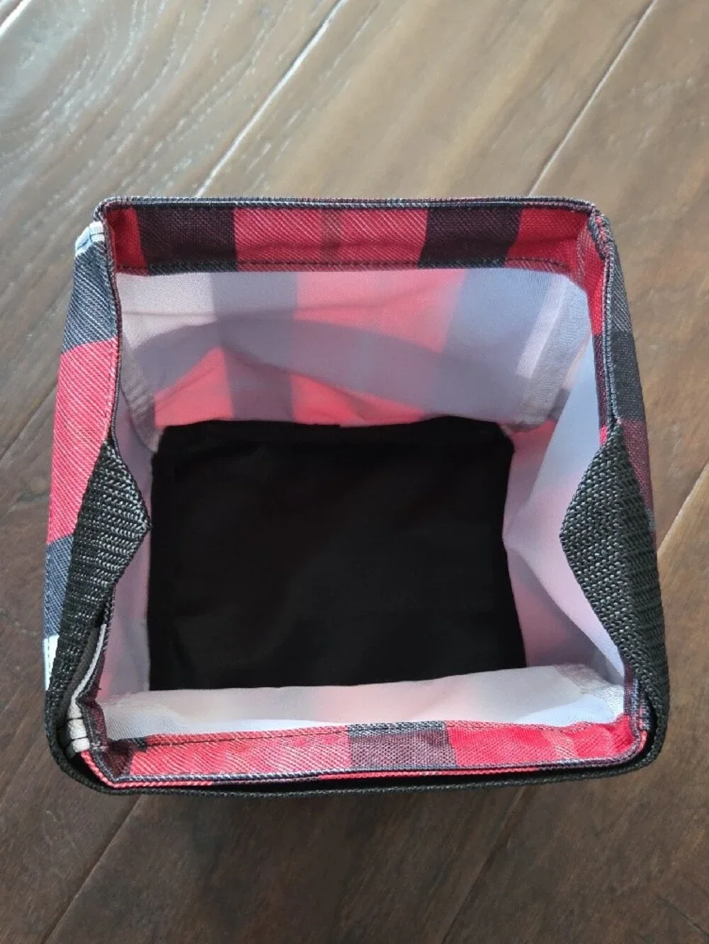 thirty-one Red Plaid Fabric Storage Bin with Mesh Front Pocket